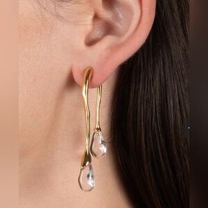 Alexis Bittar Lucite Gold Front Back Double Drop Earring- Clear